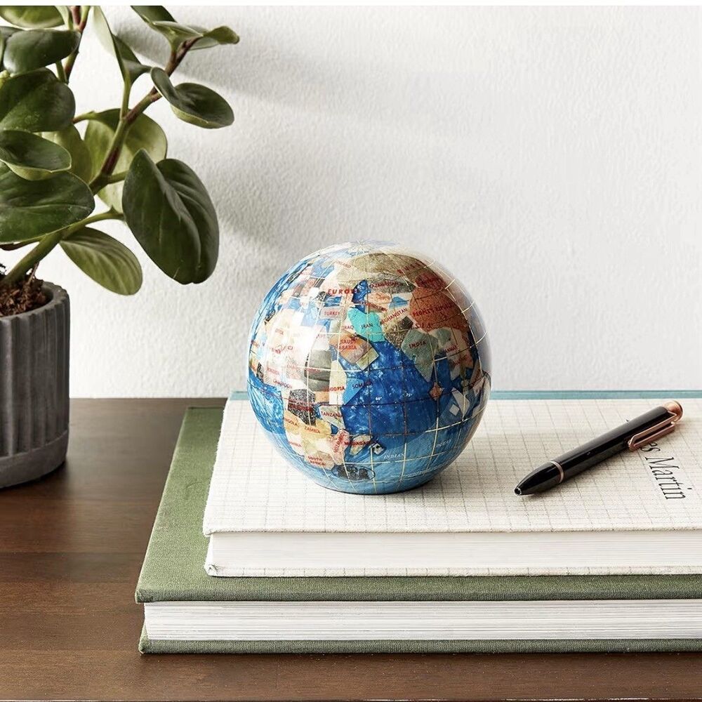 Alexander Kalifano 4" Gemstone Globe Paperweight with Bahama Blue Opalite Ocean